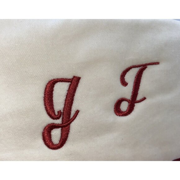 Pottery Barn Velvet Christmas Holiday Stocking Monogram Red Cream 24 in - Picture 8 of 9